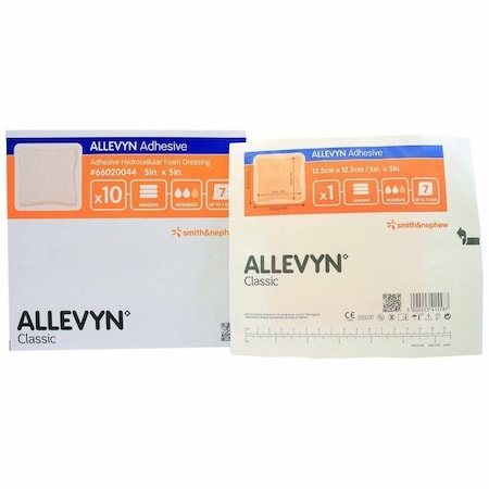 Allevyn Adhesive Foam Dressing 5 X 5 Inch With Border Film Backing Adhesive Square Sterile, 10PK 66020044